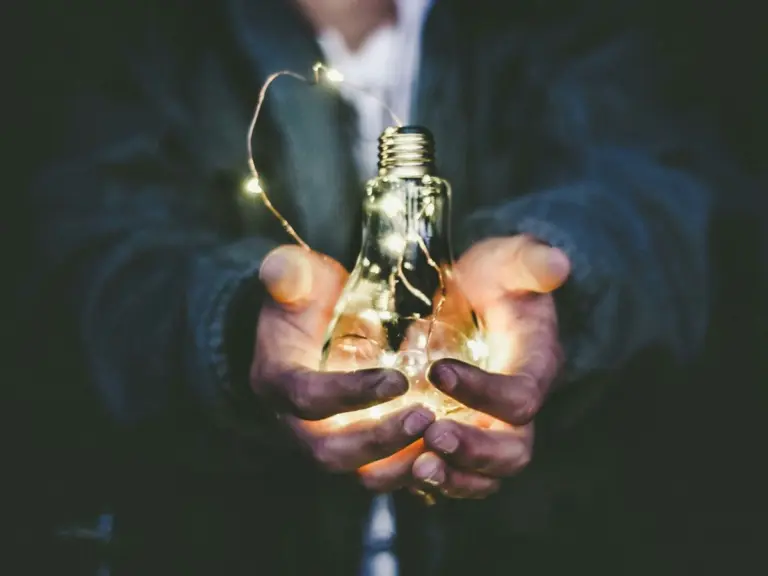 Hand holding light bulb